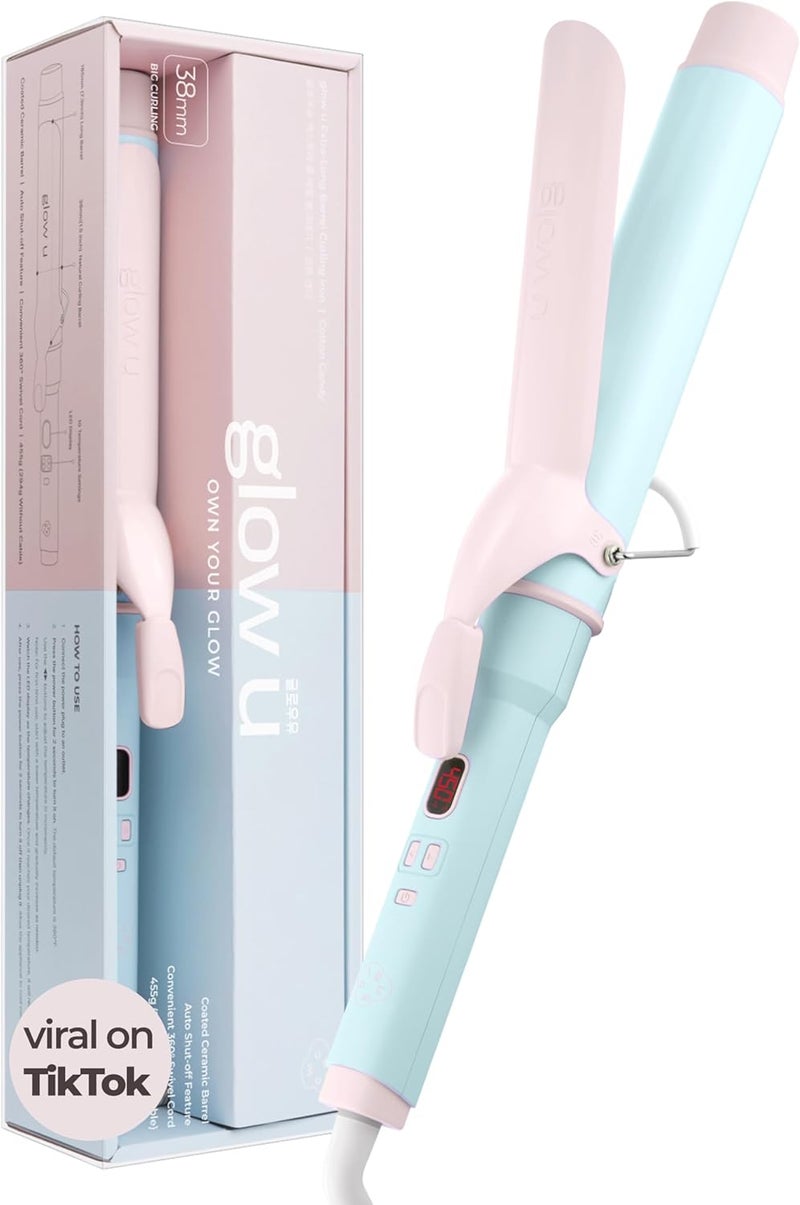 Glow Up Curling Iron 1 1/2 Inch - 7.3" Long Barrel Ceramic Hair Curler for Blowout, Beach Waves - Curling Wand Designed for Long Hair - Cotton Candy - Image 1
